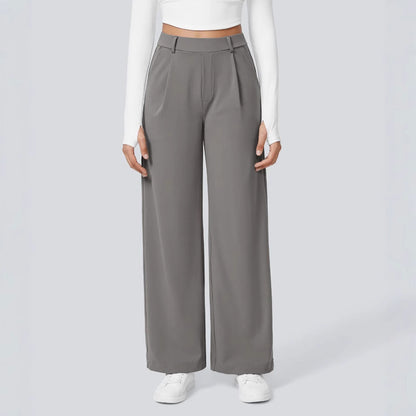 High-Waist Casual Straight Pants With Pockets