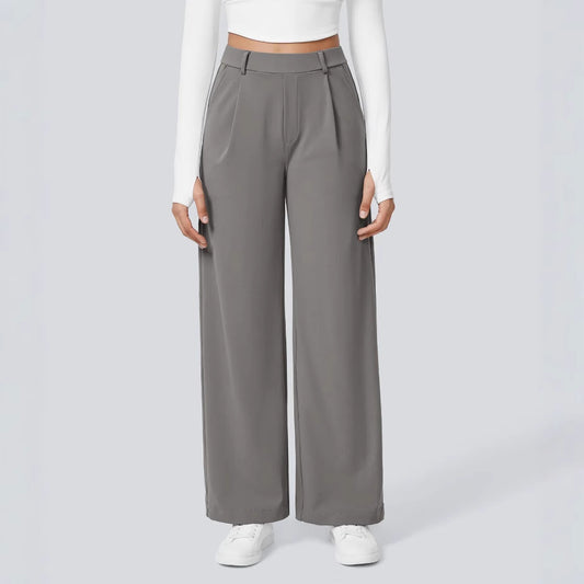 High-Waist Casual Straight Pants With Pockets