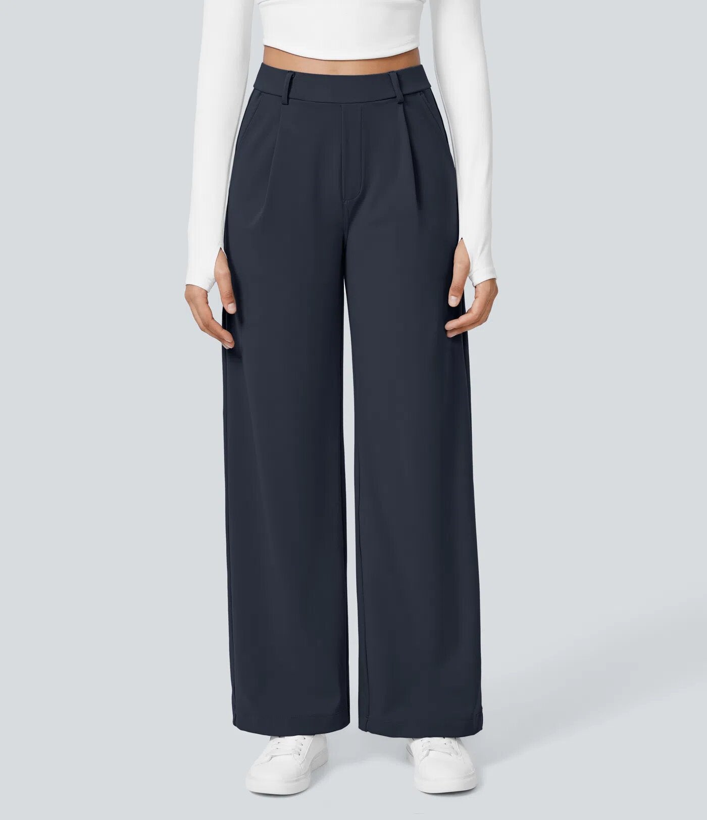 High-Waist Casual Straight Pants With Pockets