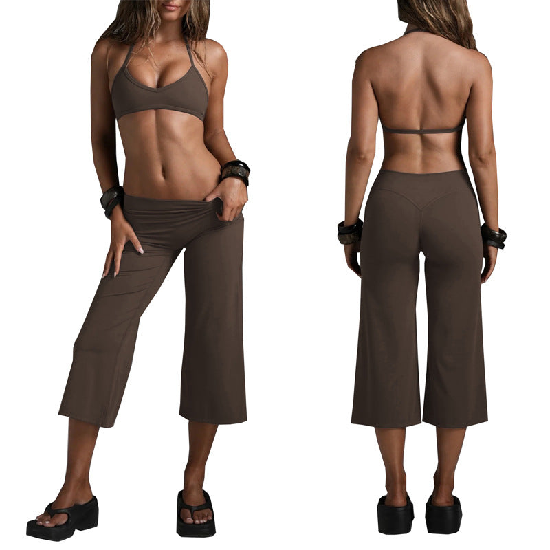 Women’s Sports Bra And Wide-Leg Capri Workout Set