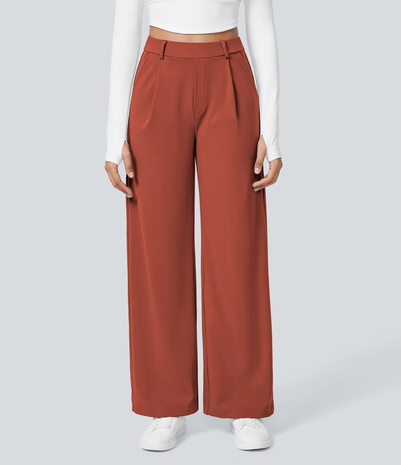 High-Waist Casual Straight Pants With Pockets