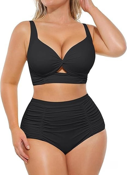 High-Waisted Tummy Control Bikini Set – Push-Up Fit
