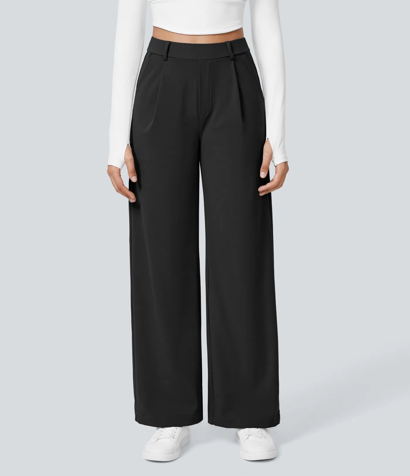 High-Waist Casual Straight Pants With Pockets