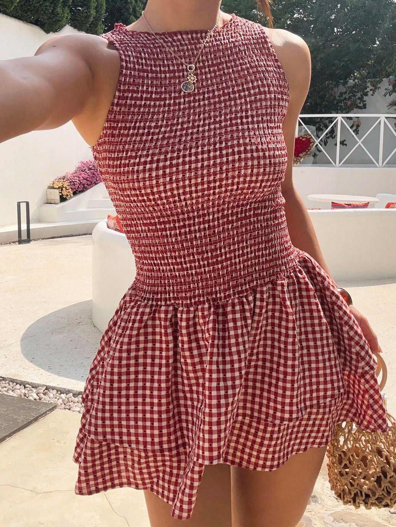Vintage Plaid Suspender Mini Dress High Waist A-Line
