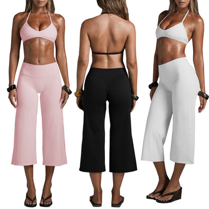Women’s Sports Bra And Wide-Leg Capri Workout Set