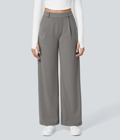 High-Waist Casual Straight Pants With Pockets