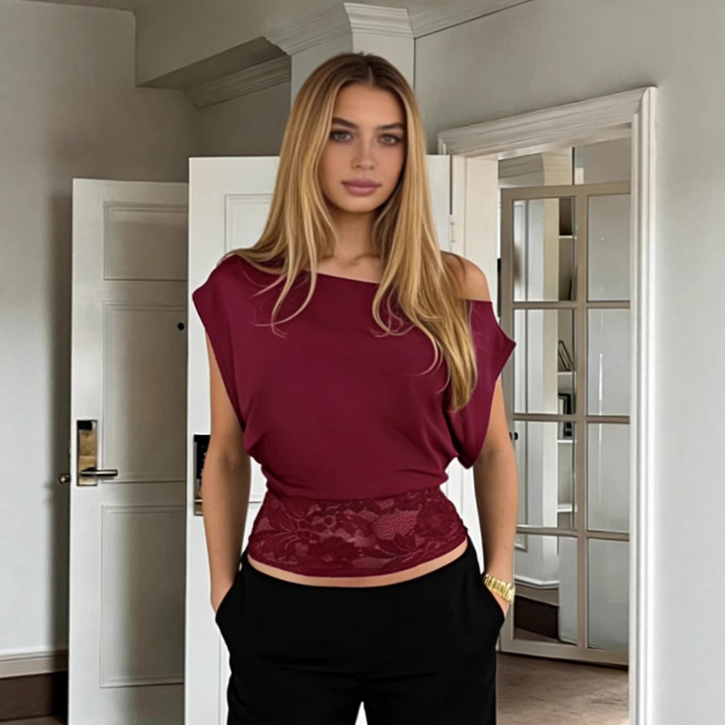 Off-Shoulder Lace Waist-Cinching Crop Top