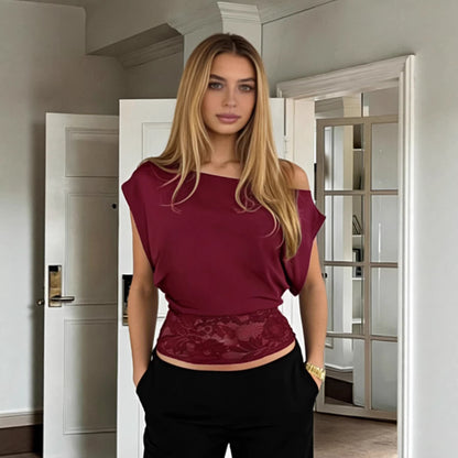 Off-Shoulder Lace Waist-Cinching Crop Top