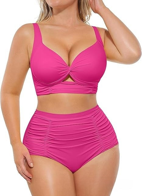 High-Waisted Tummy Control Bikini Set – Push-Up Fit