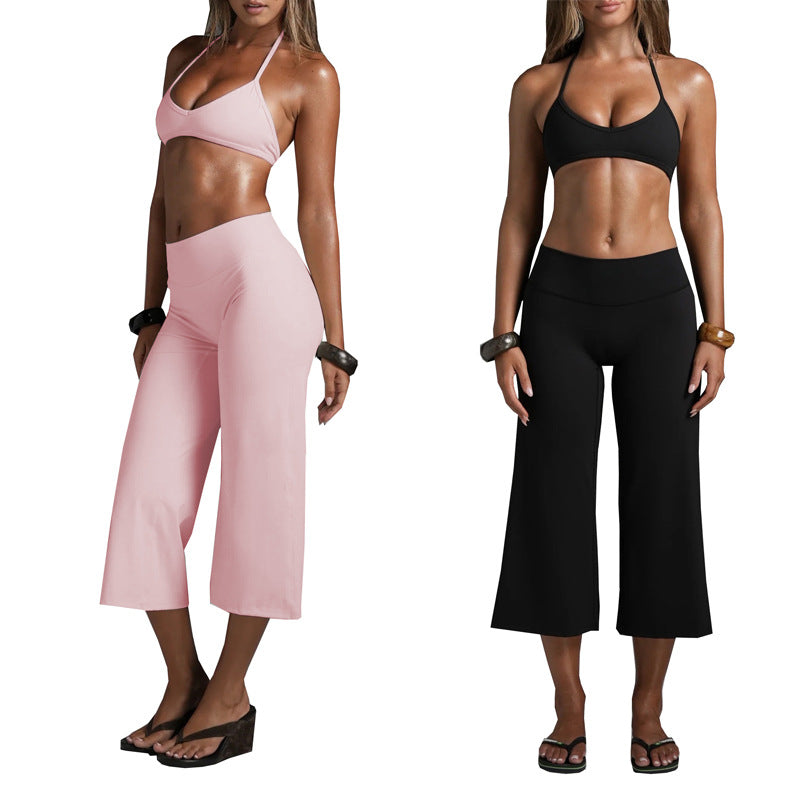 Women’s Sports Bra And Wide-Leg Capri Workout Set