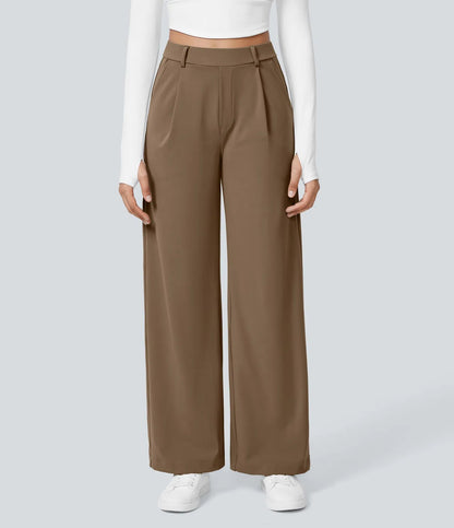 High-Waist Casual Straight Pants With Pockets