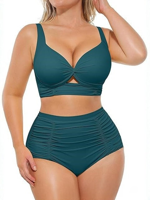 High-Waisted Tummy Control Bikini Set – Push-Up Fit