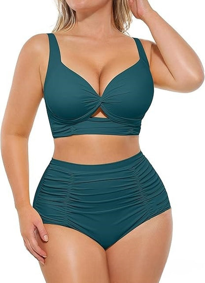 High-Waisted Tummy Control Bikini Set – Push-Up Fit