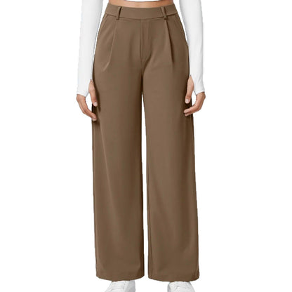 High-Waist Casual Straight Pants With Pockets