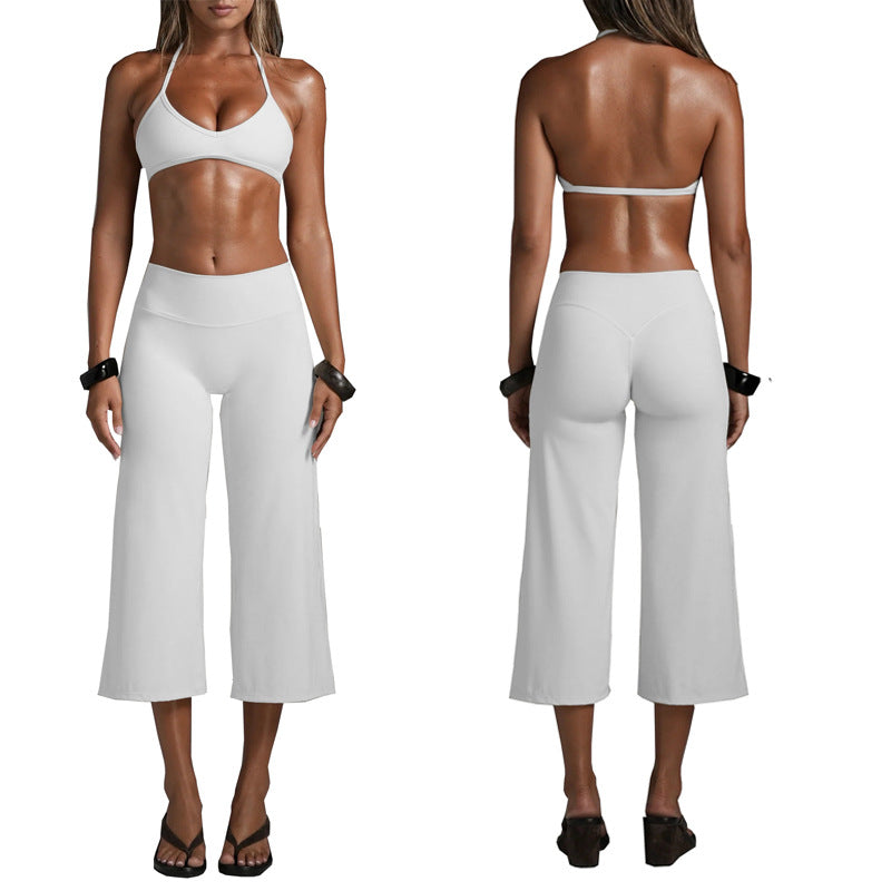 Women’s Sports Bra And Wide-Leg Capri Workout Set