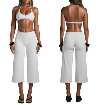 Women’s Sports Bra And Wide-Leg Capri Workout Set