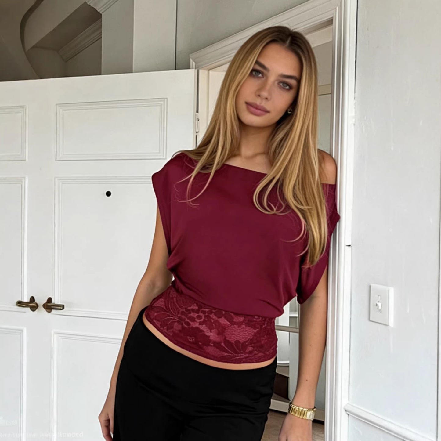 Off-Shoulder Lace Waist-Cinching Crop Top