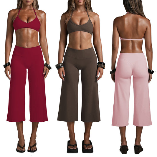 Women’s Sports Bra And Wide-Leg Capri Workout Set