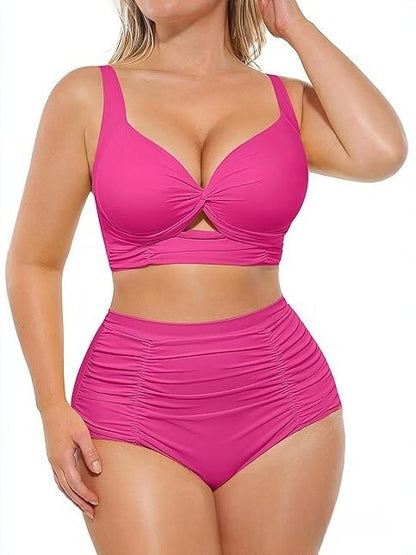 High-Waisted Tummy Control Bikini Set – Push-Up Fit