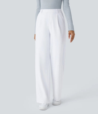 High-Waist Casual Straight Pants With Pockets