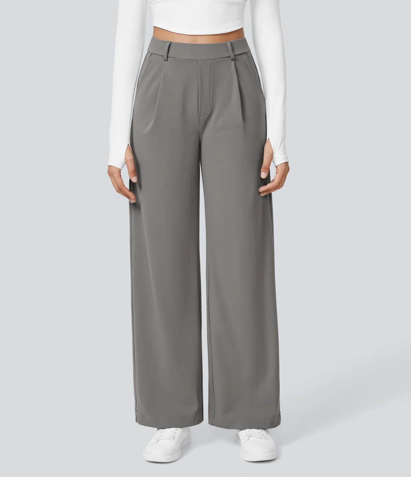 High-Waist Casual Straight Pants With Pockets