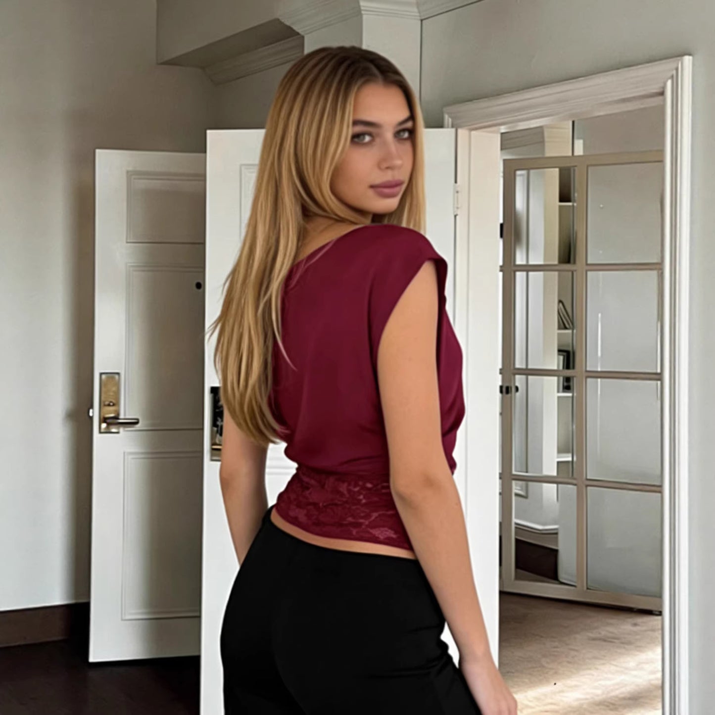 Off-Shoulder Lace Waist-Cinching Crop Top